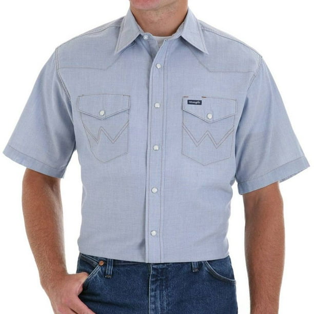omniscient Men Basic Short Sleeve Rugged Wear Chambray Cotton Denim Work Shirts 